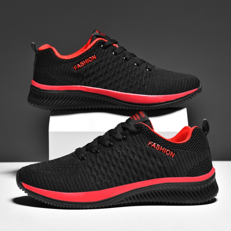 JD-9088 Autumn Fly Woven Soft Bottom Men Leisure Shoes Couple Running Shoes, Size: 42(Red Black)