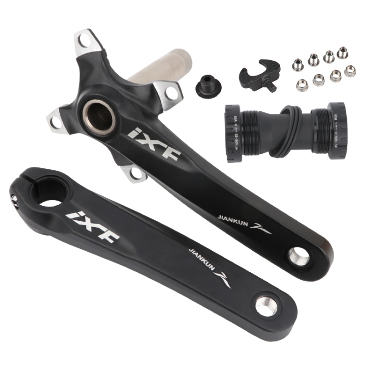 JIANKUN IXF Mountain Bike Hollow Crank Modified, Style:Left and Right Crank+Bottom Bracket(Black)