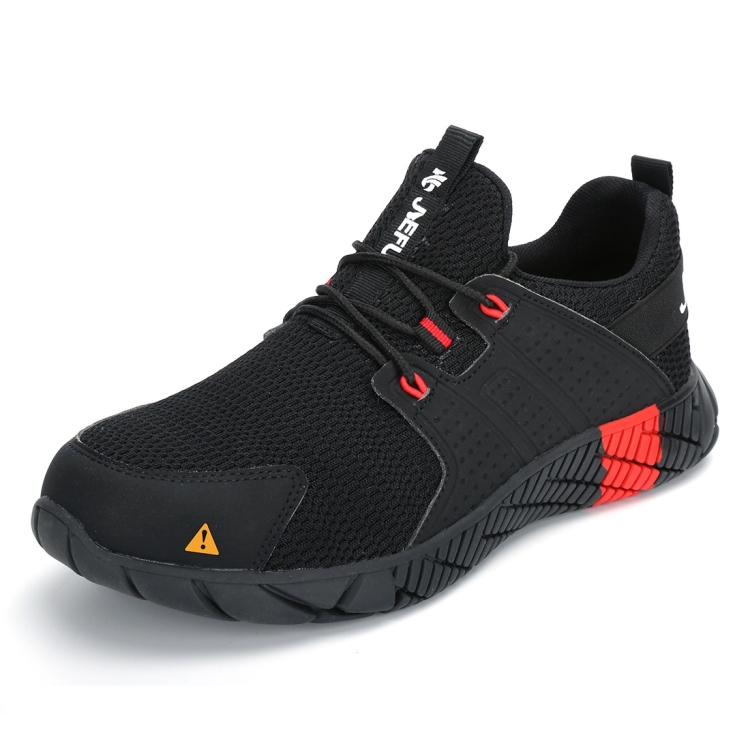 Jiefu Anti Smash And Stab Resistant Lightweight Breathable Anti Odor Flying Fabric Safety Shoes (Color:Black Size:43)