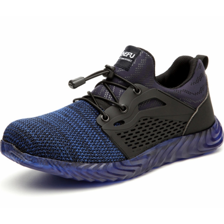 Jiefu Flying Knitted Air Permeable Insulating Steel Head Anti Smashing Shoes Anti Piercing Safety Labor Protection Shoes (Color:Blue Size:44)