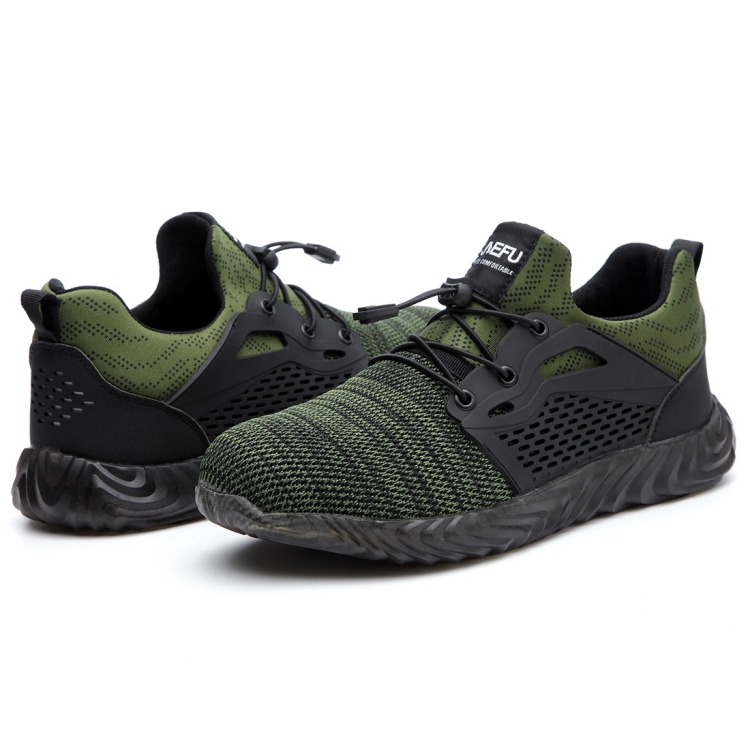 Jiefu Flying Knitted Air Permeable Insulating Steel Head Anti Smashing Shoes Anti Piercing Safety Labor Protection Shoes (Color:Green Size:45)