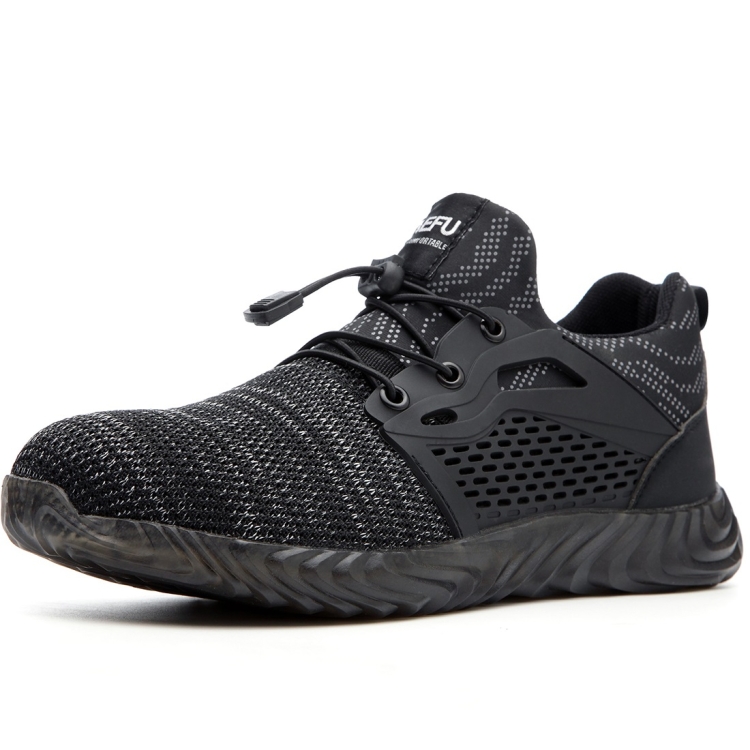 Jiefu Flying Knitted Air Permeable Insulating Steel Head Anti Smashing Shoes Anti Piercing Safety Labor Protection Shoes (Color:Grey Size:43)