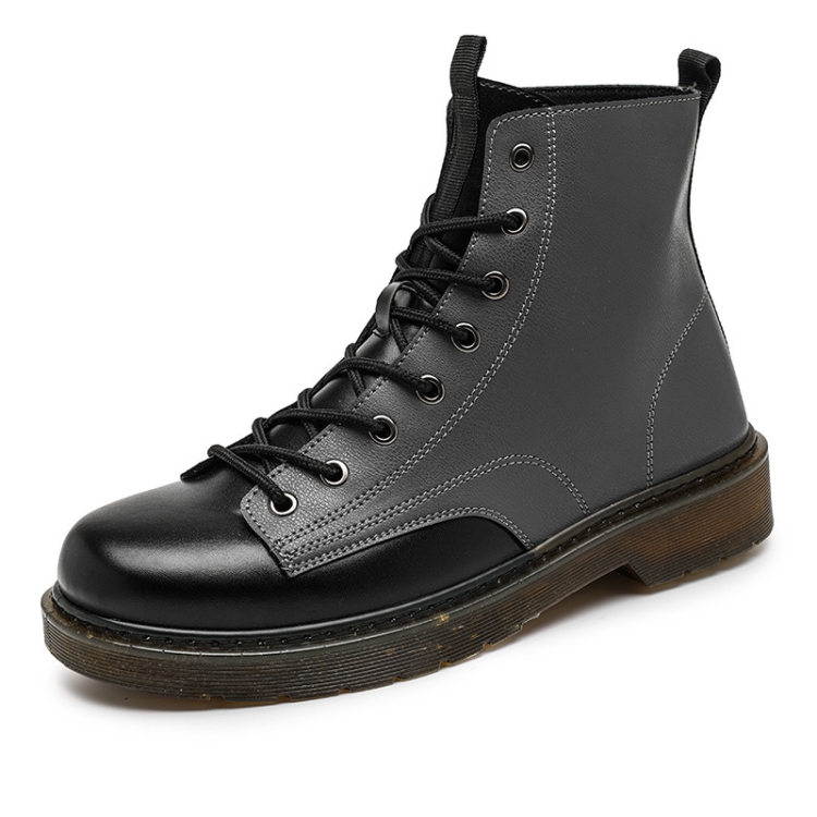 JL-MR062 Men Martin Boots High-Top Lace Biker Work Shoes, Size: 40(Gray)
