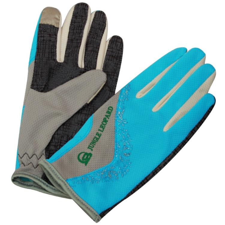 JUNGLE LEOPARD Outdoor Sports Mountaineering Full Finger Gloves Mesh Touch Screen Anti-Skid Gloves, Size: M(Lake Blue+Gray)