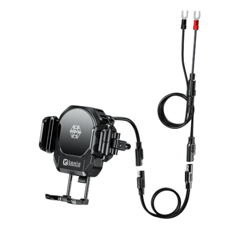 Kewig M33 Pro Shock-Absorbing Heat-Dissipating Wireless Charging Phone Mount Motorcycle Fan Cooling Anti-Shake Stand, Style: M8/M10 Screw