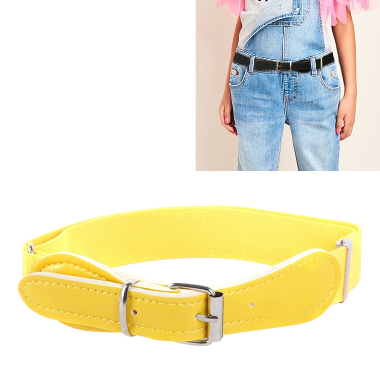 Kids Polyester + PU Leather Square Pin Buckle Adjustable Elastic Belt, Length:65cm(Yellow)