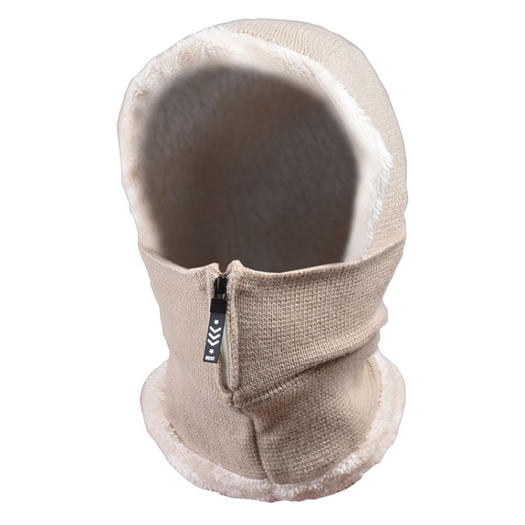 Knit Ear Protection Plus Velvet Thickening One-piece Hat Scarf Face Mask(Beige)