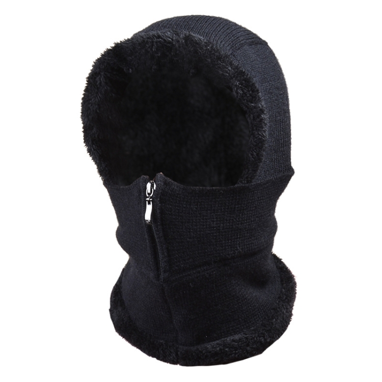 Knit Ear Protection Plus Velvet Thickening One-piece Hat Scarf Face Mask(Black)