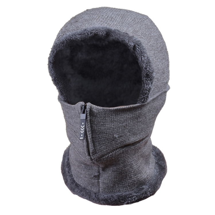 Knit Ear Protection Plus Velvet Thickening One-piece Hat Scarf Face Mask(Grey)