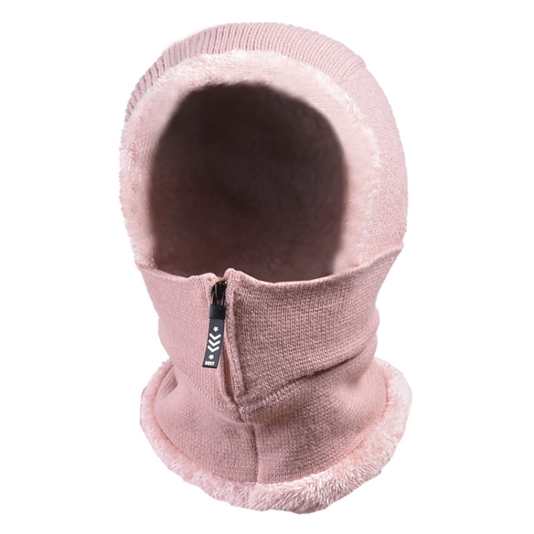 Knit Ear Protection Plus Velvet Thickening One-piece Hat Scarf Face Mask(Pink)