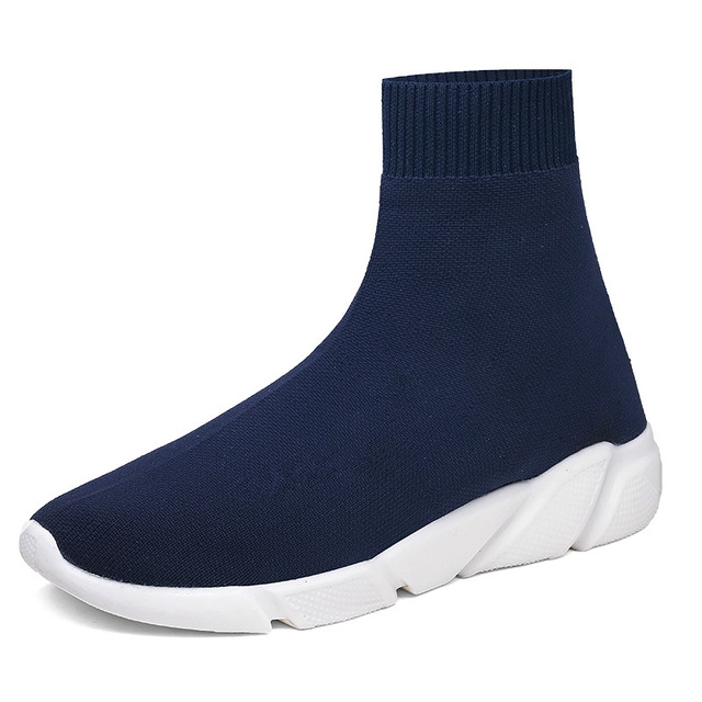 Knit Upper Breathable Sport Sock Boots Chunky Sneakers High Top Running Shoes for Men / Women, Shoe Size:37(Blue)