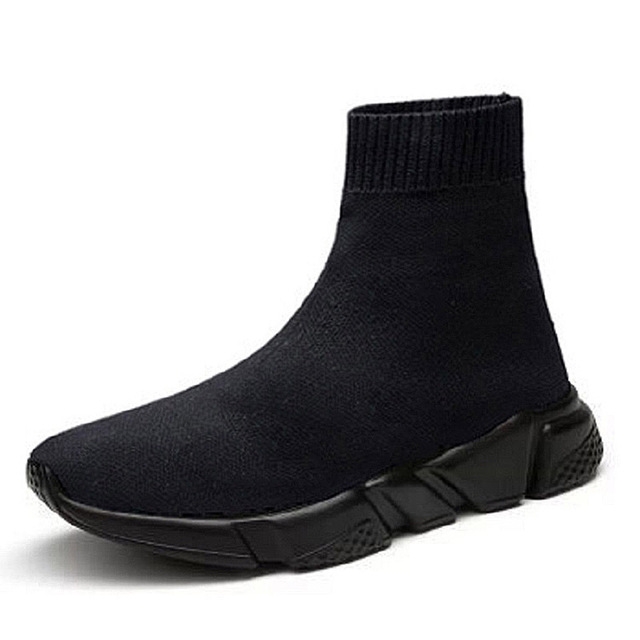Knit Upper Breathable Sport Sock Boots Chunky Sneakers High Top Running Shoes for Men / Women, Shoe Size:44(Black)