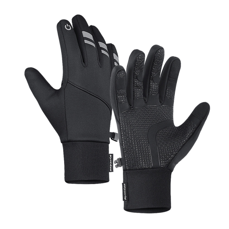 Kyncilor Velvet Warm Cycling Gloves Reflective Touch Screen Ski Water-repellent Elastic Gloves, Size: L(Black)