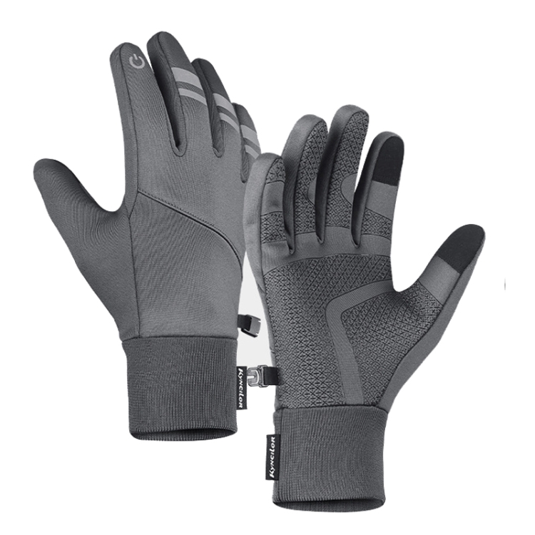 Kyncilor Velvet Warm Cycling Gloves Reflective Touch Screen Ski Water-repellent Elastic Gloves, Size: M(Gray)