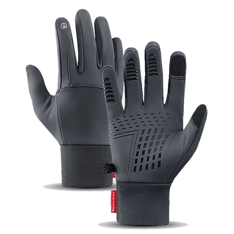 Kyncilor Waterproof Cycling Warm Gloves Two-finger Touch Screen Ultra-soft Velvet Outdoor Gloves, Size: L(Gray)