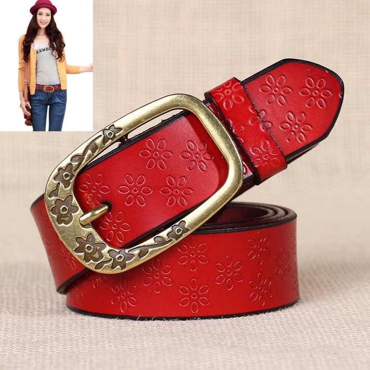 Ladies Plum Blossom Pattern Metal Buckle PU Leather Belt(Red)