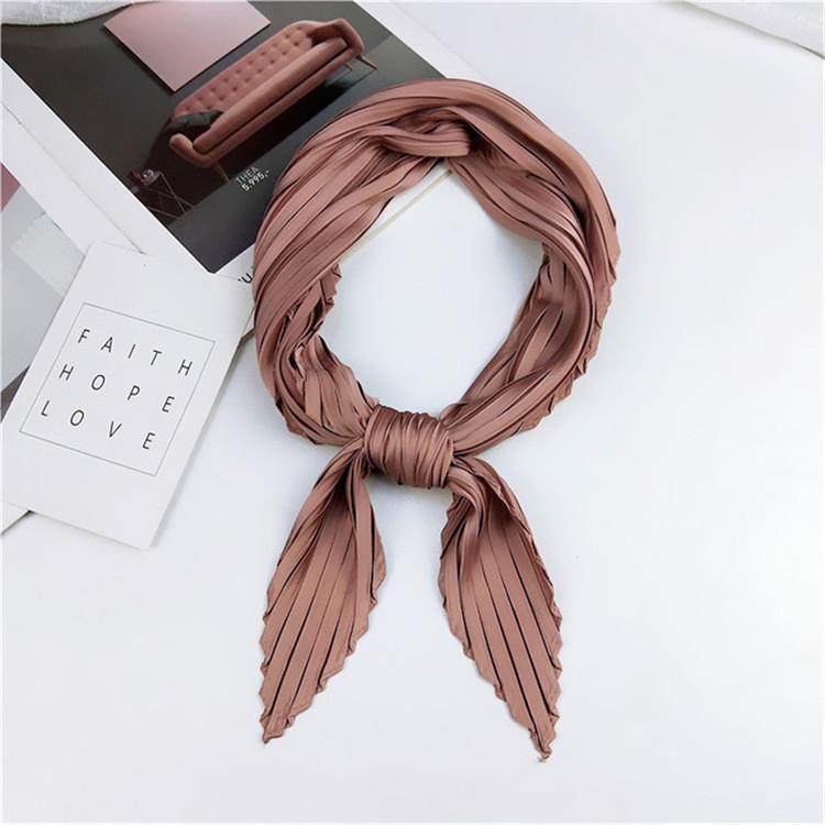 Ladies Retro Style Pleated Diamond Square Scarf Silk Scarf, Length: 70cm(Dark Pink)