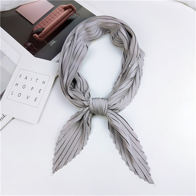 Ladies Retro Style Pleated Diamond Square Scarf Silk Scarf, Length: 70cm(Grey)