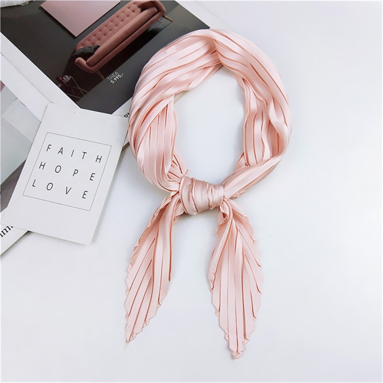 Ladies Retro Style Pleated Diamond Square Scarf Silk Scarf, Length: 70cm(Pink)