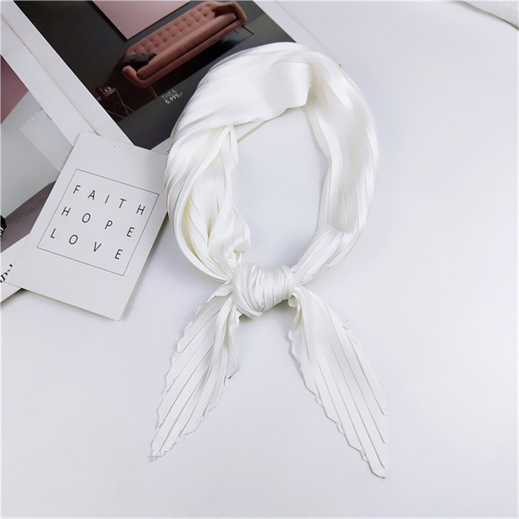Ladies Retro Style Pleated Diamond Square Scarf Silk Scarf, Length: 70cm(White)