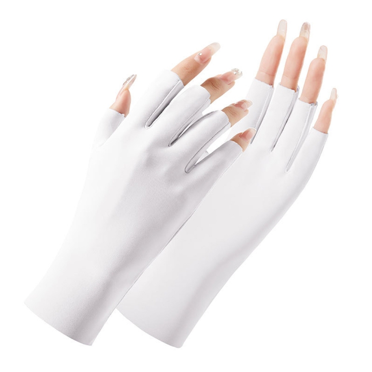 Ladies Sunscreen Gloves Half Finger Ice Silk Gloves, Style: Cent Finger(White)