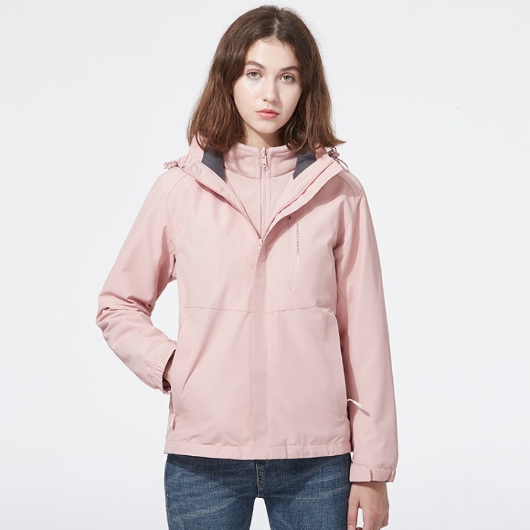 Ladys Detachable 3 in 1 Pair Of Waterproof, Windproof, Warm And Breathable Couples Stormsuit (Color:Cherry Pink Size:M)