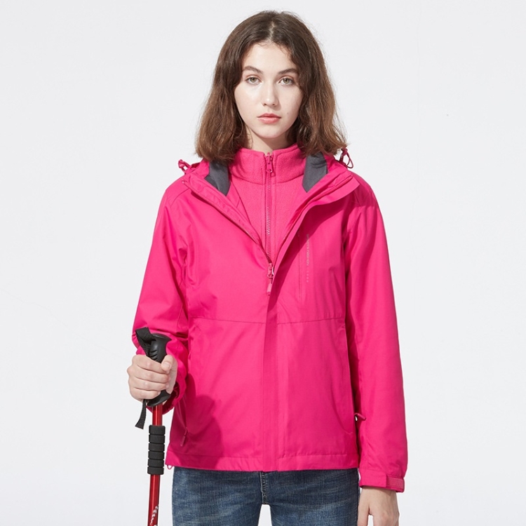 Ladys Detachable 3 in 1 Pair Of Waterproof, Windproof, Warm And Breathable Couples Stormsuit (Color:Rose Red Size:XL)
