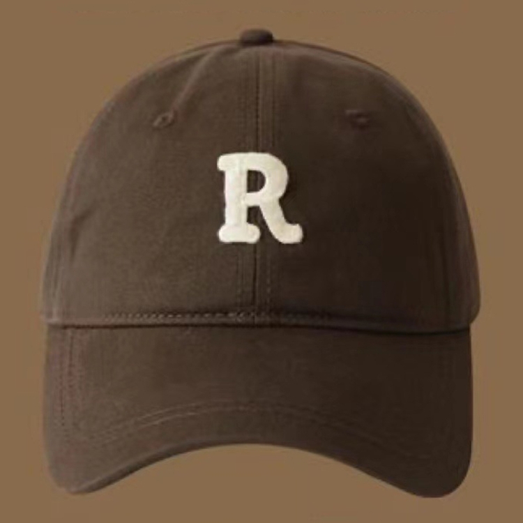 Large Cap Size Duck Tongue Hat R Labeled Letter Soft Top Baseball Caps(Coffee Color)