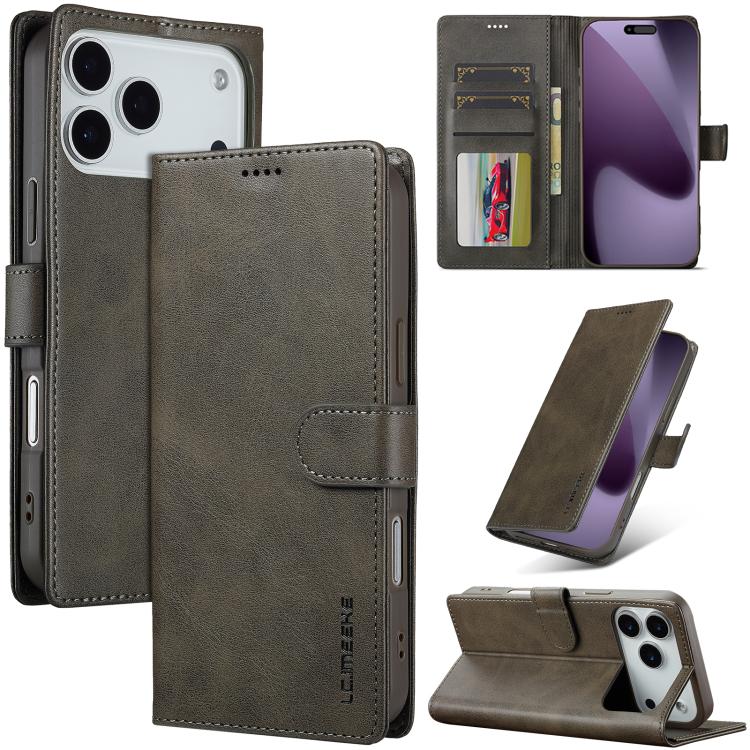 LC.IMEEKE Calf Texture Horizontal Flip Leather Case For iPhone 17 Pro Max(Grey)
