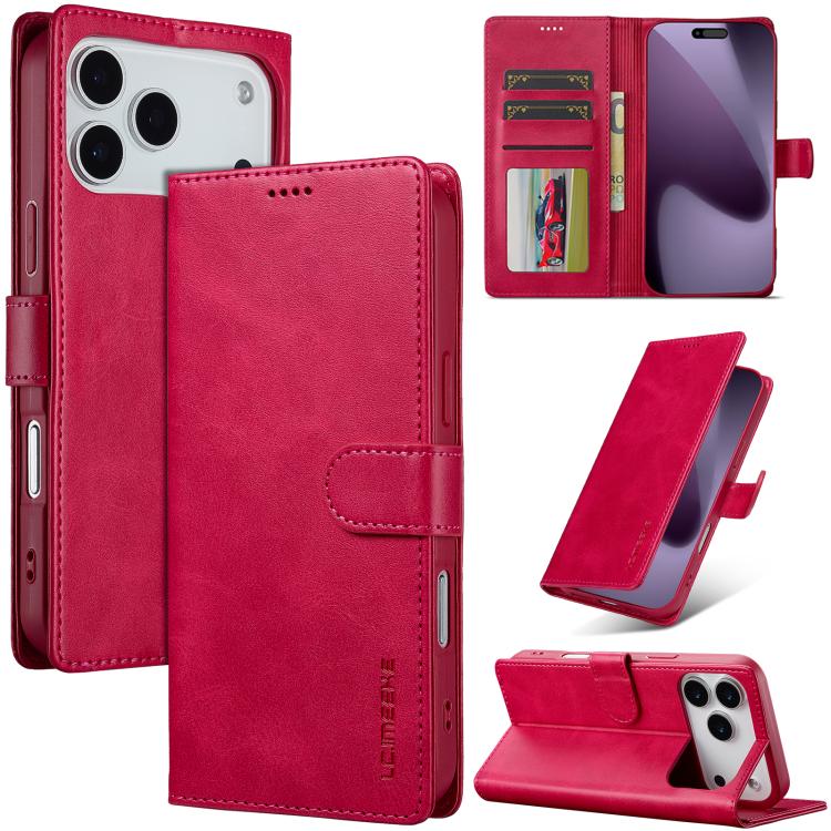 LC.IMEEKE Calf Texture Horizontal Flip Leather Case For iPhone 17 Pro Max(Red)