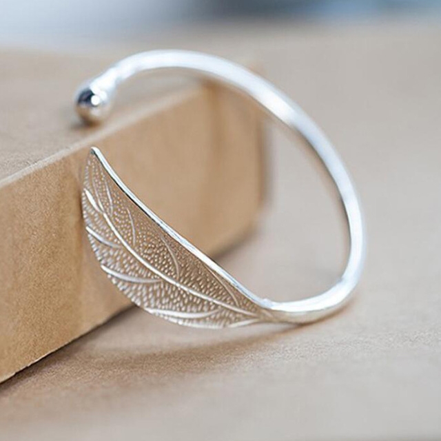 Leaf Cuff Open Bracelets Bangles Women Vintage Silver Jewelry Luxury Bracelet(Silver)
