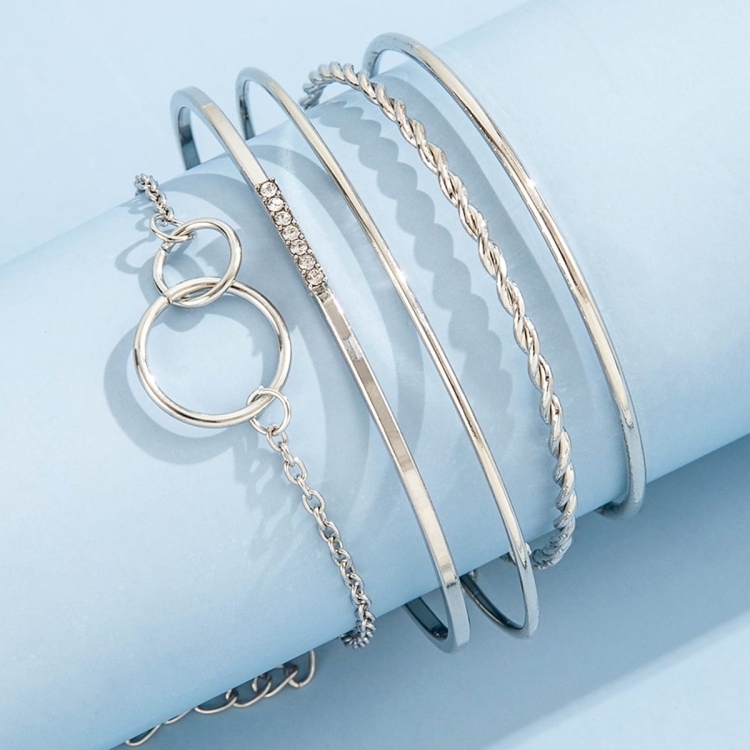 Leaf Diamond Bracelet Circle Lace Pattern Adjustable Bracelet(Silver)