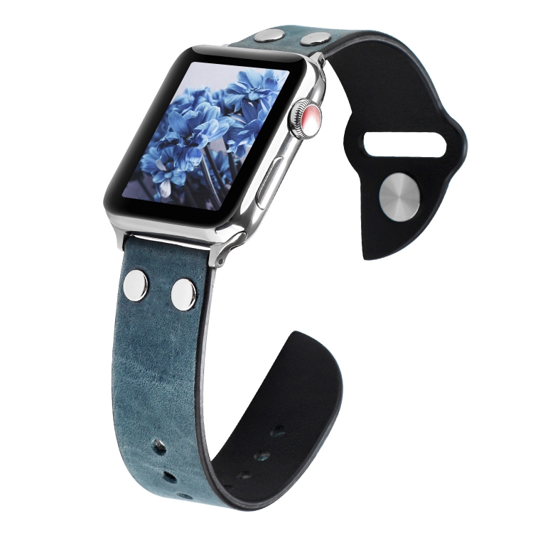 Leather Knife Watch Band For Apple Watch Series 9&8&7 41mm / SE 3&SE 2&6&SE&5&4 40mm / 3&2&1 38mm(Navy Blue)