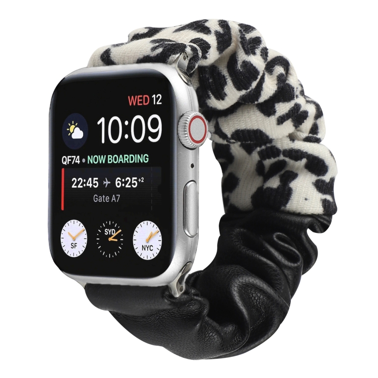 Leather Leopard Pattern Stitching Watch Band For Series 7 41mm / 6 & SE & 5 & 4 40mm / 3 & 2 & 1 38mm(Black)