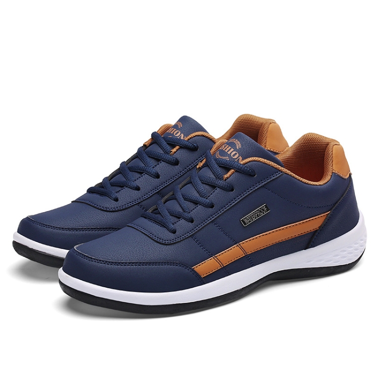 Leather Men Casual Shoes Breathable Leisure Male Sneakers All-Match Men Shoes, Size: 39(Deep Blue)