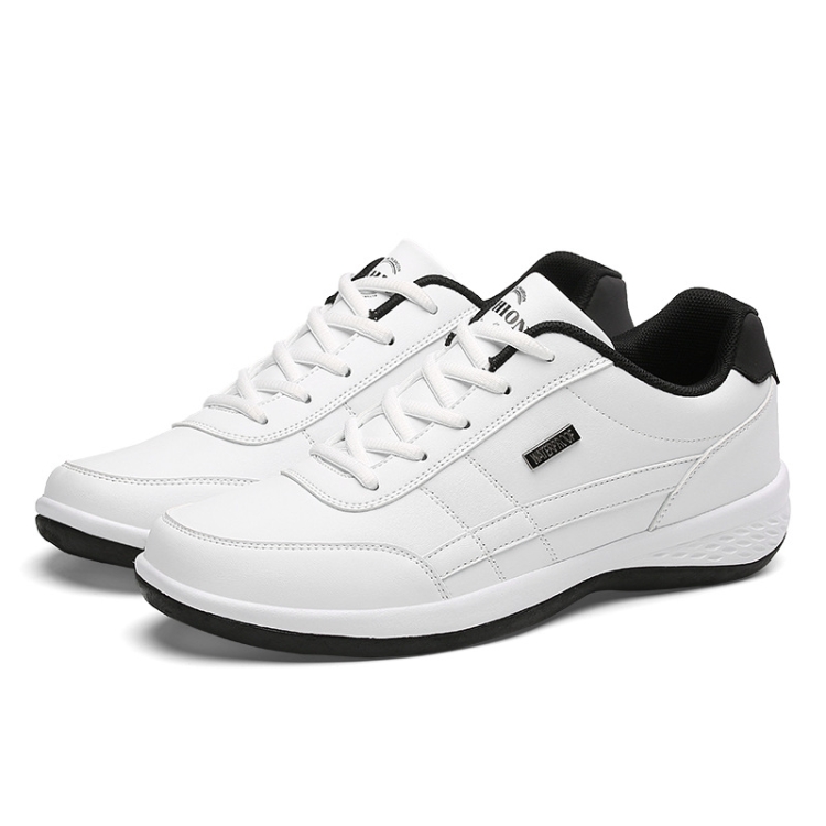 Leather Men Casual Shoes Breathable Leisure Male Sneakers All-Match Men Shoes, Size: 48(White)