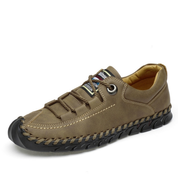 Leather Men Casual Shoes Outdoor Shoes, Size:46(Khaki)