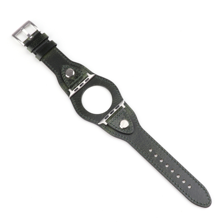 Leather Watch Band For Apple Watch Series 9&8&7 41mm / SE 3&SE 2&6&SE&5&4 40mm / 3&2&1 38mm(Discolored Oil Wax Green)