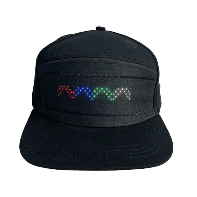 LED Luminous Advertising Hat DIY Words Pixel Lighting Rechargeable Bluetooth APP Control Scrolling Message Flexible Cap(Mixed Color Letter Black)