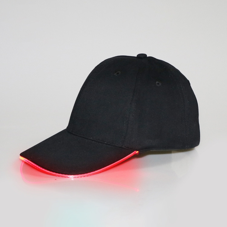 LED Luminous Baseball Cap Male Outdoor Fluorescent Sunhat, Style: Battery, Color:Black Hat Red Light