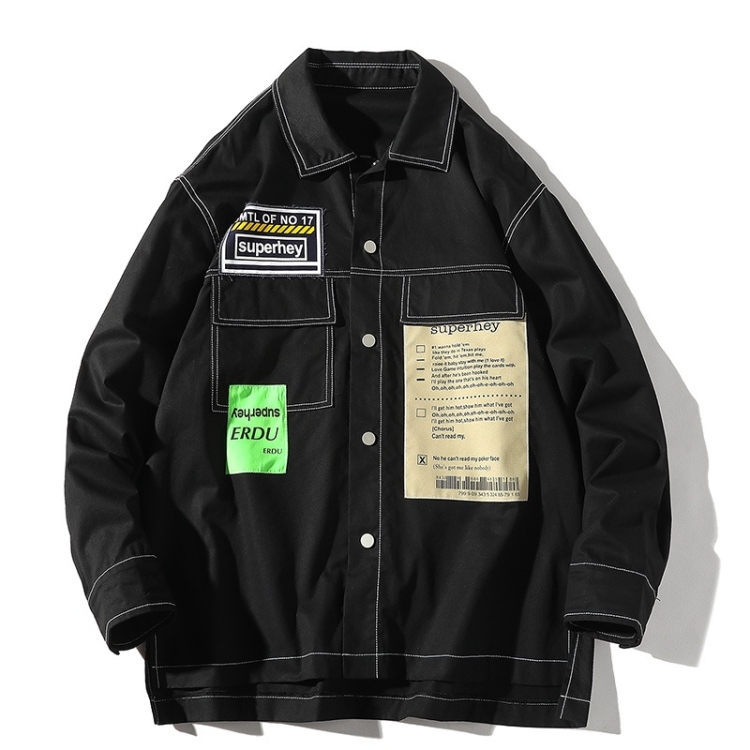 Leisure Art Port Wind Long Sleeve Shirt Jacket for Men (Color:Black Size:XL)