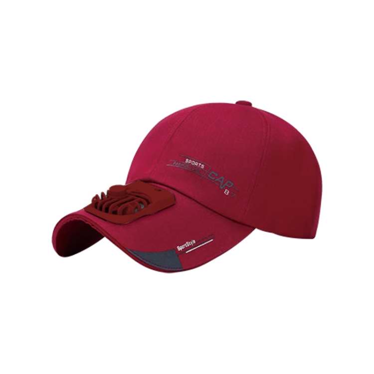 Letter Pattern Outdoor Travel Hats USB Charging Fan Caps Portable Sunshade Peaked Cap(Red)