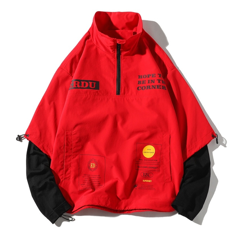 Letters Printed Pullover Jacket Couple Loose Casual Jacket (Color:Red Size:XL)