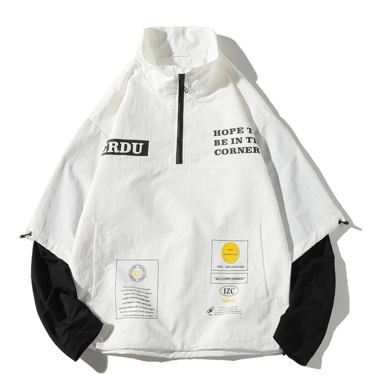 Letters Printed Pullover Jacket Couple Loose Casual Jacket (Color:White Size:L)