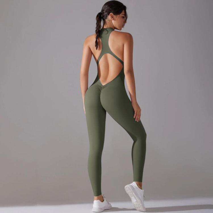 Long High-intensity Tight-fitting Backless Bodysuit/Yoga Wear, Size: L(Green)