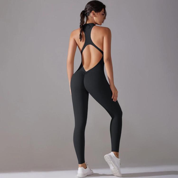 Long High-intensity Tight-fitting Backless Bodysuit/Yoga Wear, Size: S(Black)