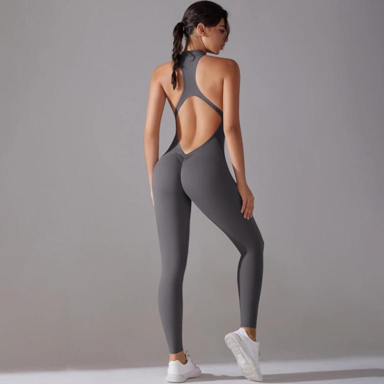 Long High-intensity Tight-fitting Backless Bodysuit/Yoga Wear, Size: XL(Dark Gray)