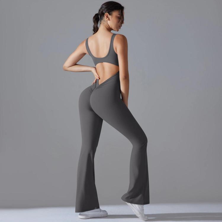 Long Yoga Backless Hip Lift Slimming Wide-leg Bodysuit, Size: M(Dark Gray)