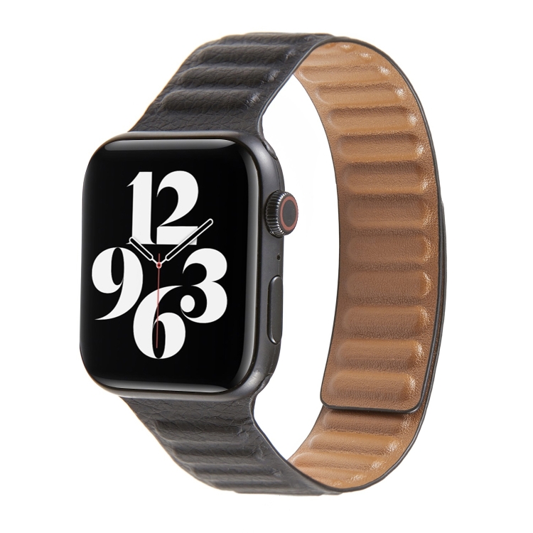 Loop Leather Watch Band For Apple Watch Series 7 45mm / 6 & SE & 5 & 4 44mm / 3 & 2 & 1 42mm(Black)