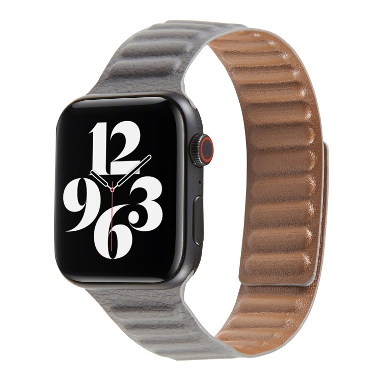 Loop Leather Watch Band For Apple Watch Series 7 45mm / 6 & SE & 5 & 4 44mm / 3 & 2 & 1 42mm(Grey)